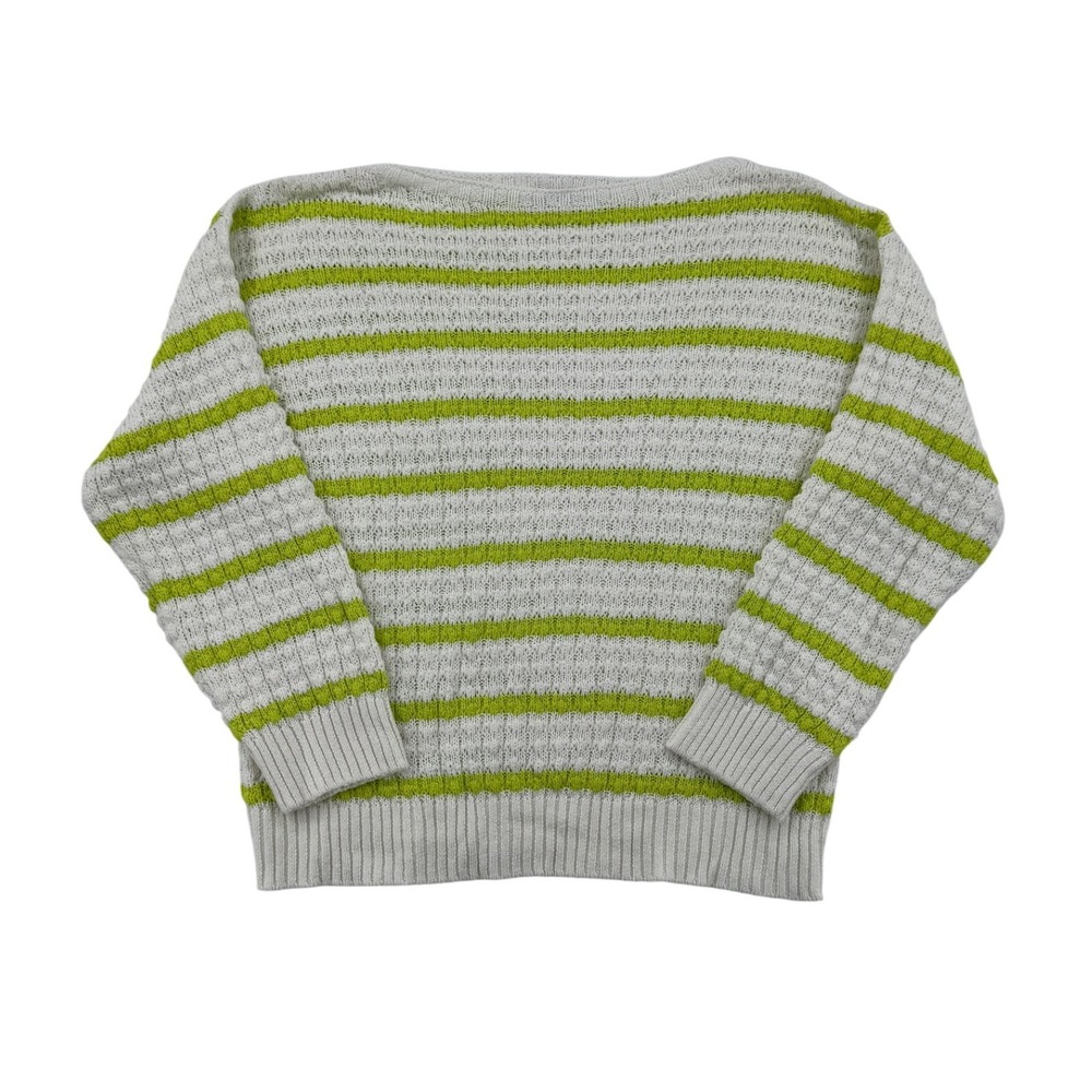 Amour Vert Stripe Novelty Sweater Womens Large Ivory Lime Excellent Boat Neck
